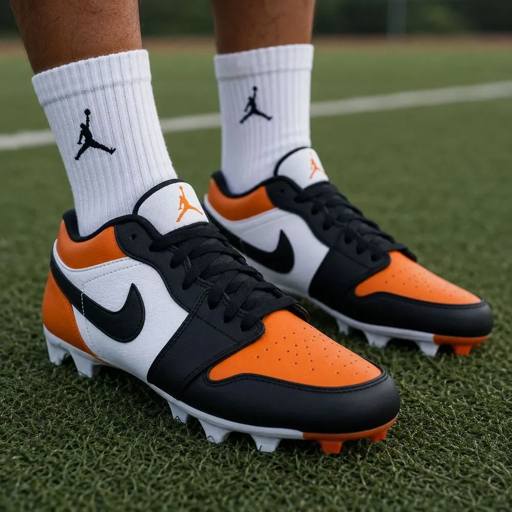 Jordan Football Cleats Shoes Mens 10 Orange Black White Molded Swoosh Logo